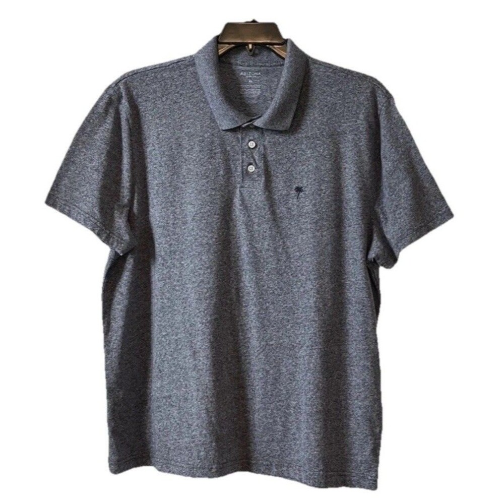 Arizona Mens Short Sleeve Polo Shirt Button Placket Heather Blue Size XL